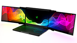 画像集 No.007のサムネイル画像 / ［CES 2017］3画面標準搭載のゲーマー向けノートPC計画「Valerie」をRazerが披露。ゲームの映像を画面外に投影する特殊なプロジェクタも