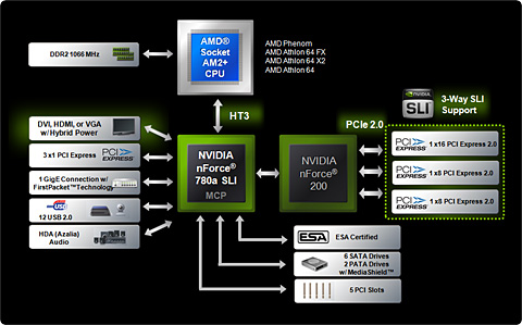 画像集#019のサムネイル/NVIDIA,AMD製CPU向けチップセット「nForce 780a SLI」を発表――mGPU搭載,Hybrid SLI対応のフラグシップ