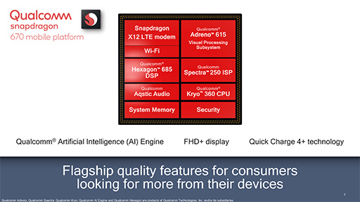 画像集 No.002のサムネイル画像 / Qualcommが新型SoC「Snapdragon 670」発表。ミドルクラス市場向け端末におけるAI処理性能を強化