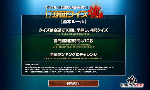 画像集#003のサムネイル/「プロ野球スピリッツ2012」，公式サイトで「12球団クイズ魂」に挑戦しよう