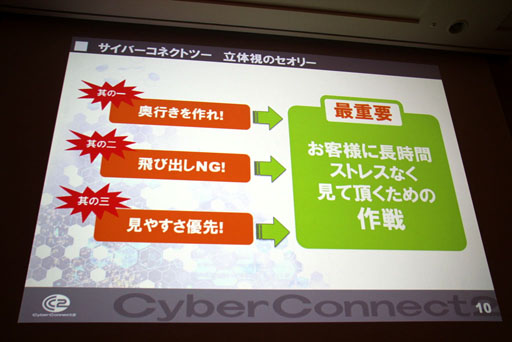 画像集#007のサムネイル/［CEDEC 2012］“ゲーム会社だから，CC2だからできること”とは。セッション「『ドットハック セカイの向こうに』 ゲーム会社が作る3D立体映像」レポート