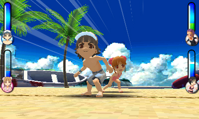 画像集#014のサムネイル/3DS用ダウンロードソフト「おきらくビーチバレー3D」が8月8日配信。「おきらく家族」が常夏のビーチで最強を目指す