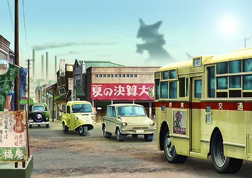 画像集#005のサムネイル/綾部 和氏が手がけた「GUILD02」作品の一つ「怪獣が出る金曜日」。子供の頃に思い描いた“巨大怪獣が出る世界”をノスタルジックな雰囲気で構築