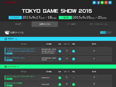 KONAMI,「東京ゲームショウ2015」での出展情報を公開