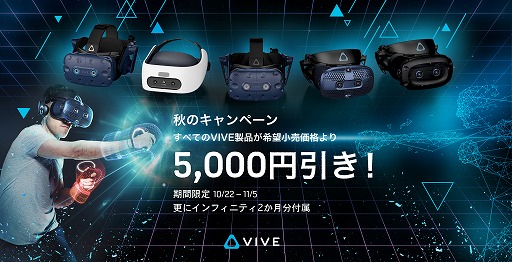 画像集#001のサムネイル/ViveシリーズのVR HMDが全品5000円引きのキャンペーン。11月5日まで