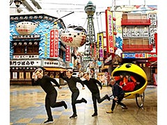 「パックマン人力車」が今度は通天閣付近を走る。“大阪出張編”が3月25日と26日に開催へ