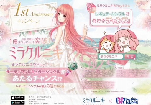 画像集 No.002のサムネイル画像 / 「ミラクルニキ」が配信1周年。記念ガチャやTVCM放映，サーティワンとのコラボを実施