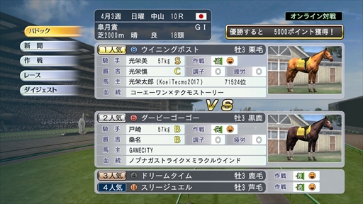 画像集 No.003のサムネイル画像 / 「Winning Post 8 2017」,オンライン対戦モードの最新情報とPC版の動作環境を公開