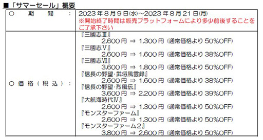 画像集 No.005のサムネイル画像 / 「三國志III」や「モンスターファーム」シリーズが50％オフに。コーエーテクモゲームス，スマホ向けゲーム8タイトルの「サマーセール」を開催