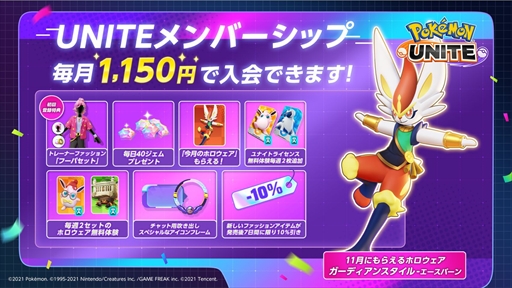 画像集 No.004のサムネイル画像 / 「Pok&#233;mon UNITE」，“ポケモンユナイトの日”を11月5日から開催。メンバーシップのホロウェアはガーディアンスタイルのエースバーンに