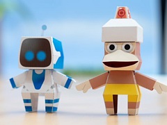 かわいらしい「アストロボット」のアストロと,「サルゲッチュ」のピポサルを作れる。ペーパークラフト展開図を公開中